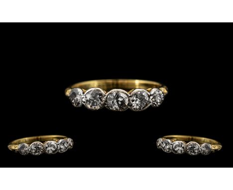 18ct Gold Diamond Ring Set With Five Old Round Cut Graduating Diamonds, Rubover Gallery Setting, Estimated Diamond Weight 0.5