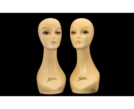 Pair of Mannequin Vintage Heads lovely style and size. Made by sleek, 18" inches in height, 2" inches in total. Please see ac