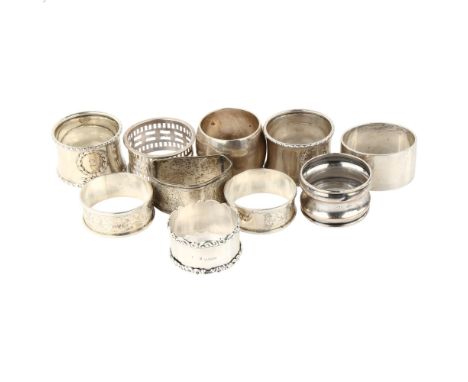 10 silver napkin rings, 7.5oz totalLot sold as seen unless specific item(s) requested 