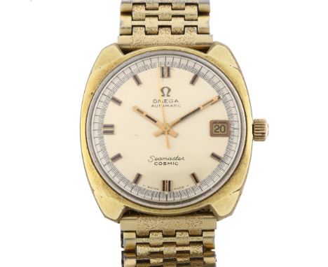 OMEGA - a gold plated Seamaster Cosmic automatic bracelet watch, champagne dial with baton hour markers, sweep centre seconds