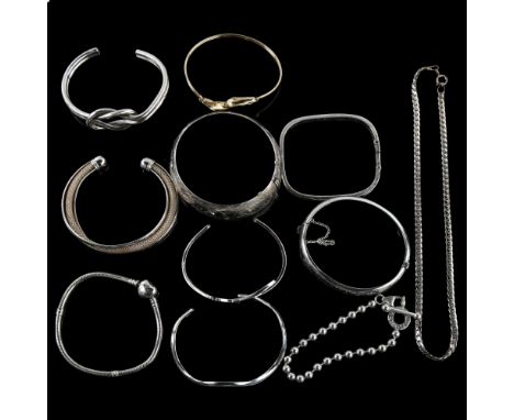 Various silver jewellery, including Pandora charm bracelet etc, 223g grossLot sold as seen unless specific item(s) requested 