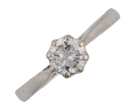 An 18ct white gold 0.5ct solitaire diamond ring, colour approx G/H, clarity approx I1/I2, diamond weight calculated from meas