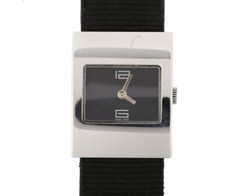 GUCCI - a lady's stainless steel 4900L quartz wristwatch, black dial with Arabic numerals and bi-material strap, serial no. 0