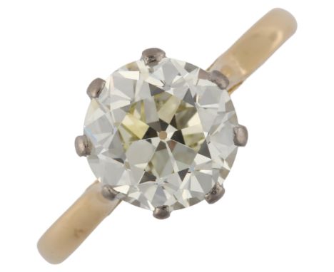 A 3.02ct solitaire diamond ring, 18ct gold plain 8-claw setting with old brilliant-cut diamond, colour approx J/K, clarity ap