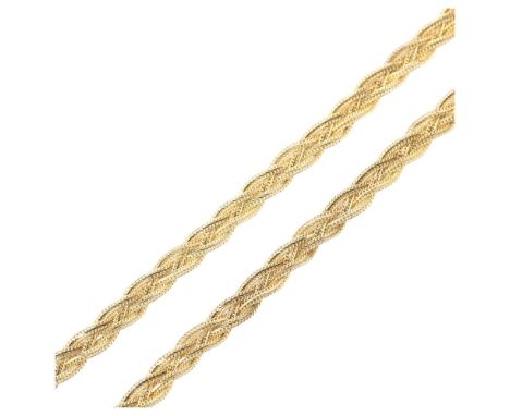 An Italian 9ct gold woven chain necklace, length 40cm, 6.3gNo damage or repairs, no broken links, clasp working, hallmarks cl