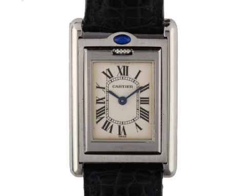 CARTIER - a lady's stainless steel Tank Basculante quartz wristwatch, ref. 2386 circa 2003, silvered reversible dial with Rom