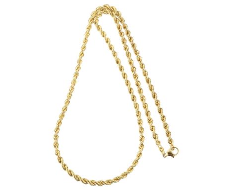 A Continental 8ct gold rope twist chain necklace, length 58cm, 14.3gNo damage or repairs, no broken links, clasp working, mar