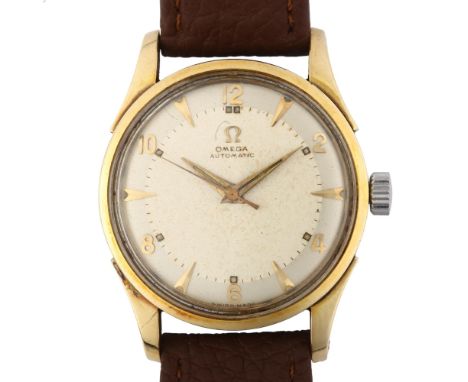 OMEGA - a gold plated stainless steel automatic wristwatch, ref. 2635-5, circa 1950, silvered dial with gilt eighthly Arabic 