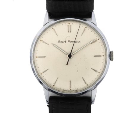 GIRARD-PERREGAUX - a stainless steel mechanical wristwatch, silvered dial with arrowhead baton hour markers and sweep centre 
