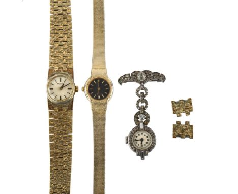 3 lady's watches, including paste lapel example (3)Lot sold as seen unless specific item(s) requested 