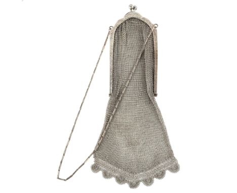 An Art Deco George V silver chainmail evening bag, with engraved floral silver frame and chain, maker's marks R & Co, import 