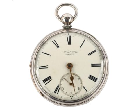 A 19th century silver open-face key-wind pocket watch, by Thomas Yates of Preston, white enamel dial with Roman numeral hour 