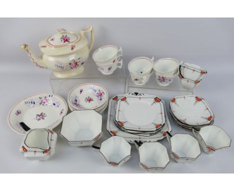 Shelley - A quantity of Queen Anne shape tea wares decorated in the Red Daisy pattern 11497 comprising cake plate, five side 