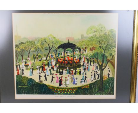 A Helen Bradley pencil signed print, Sunday Afternoon In Alexandra Park, signed lower right and with blind stamp, mounted and