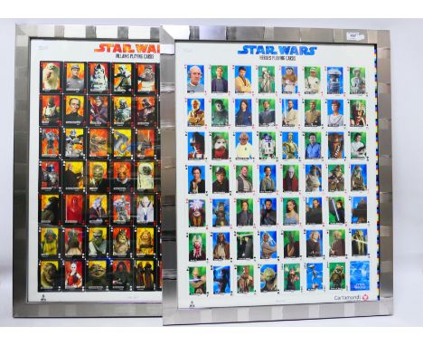Star Wars - Two limited edition, framed display pieces of Cartamundi uncut playing card sheets, both Heroes and Villains, app