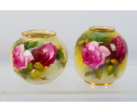 Royal Worcester - Two small vases decorated with roses, one signed for Ethel Spilsbury, the other for Millie Hunt, largest ap