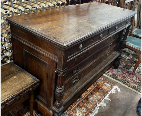 A 19th century French oak and pine commode, length 154cm, depth 66cm, height 97cm