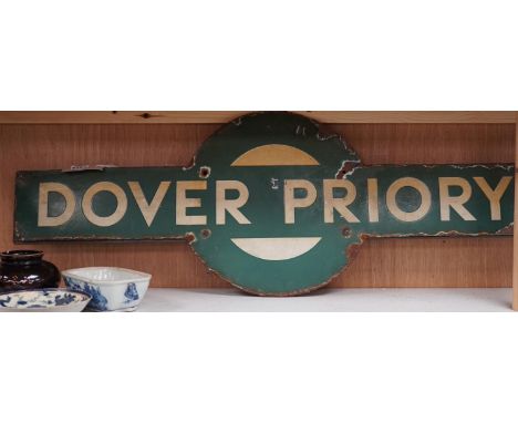 A Southern Railway enamel target sign "Dover Priory", 91cms wide