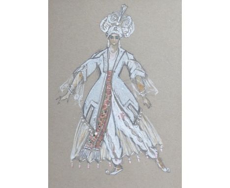 K. Korovin, two pencil and watercolour costume designs, 13 x 10cm, framed as one