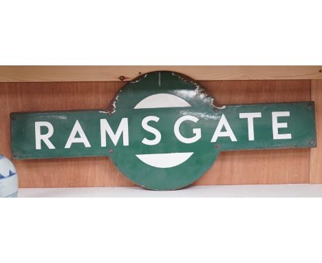 A Southern Railway enamel target sign "Ramsgate", 84cms wide