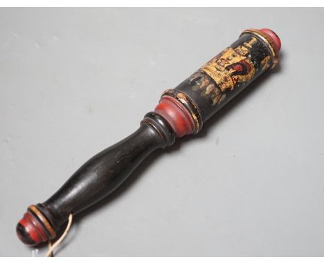 A Victorian turned and painted wood tipstaff, 26cms long