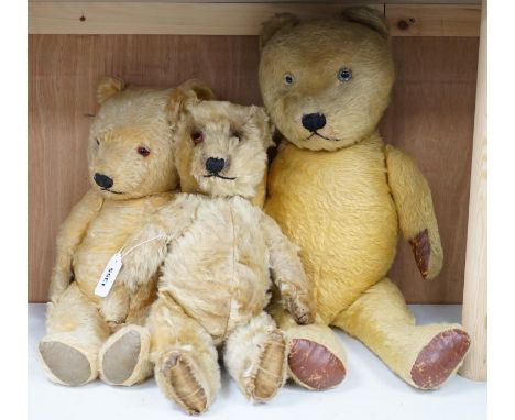 Three British Teddy Bears c.1950's including Chiltern Hugmee, tallest 68cms highest
