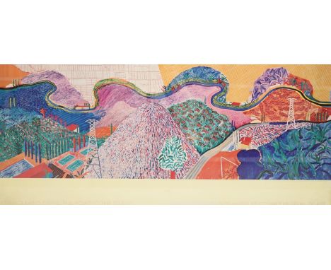 David Hockney, colour poster, 'Mulholland Drive, The Road to the Studio' Exhibition, 42 x 96cm