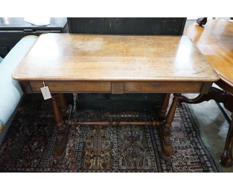 A Victorian mahogany two drawer centre table, width 99cm, depth 52cm, height 76cm.