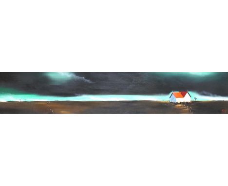 James Watkins (New Zealand b.1985), oil on canvas, 'Stormy Night Light', monogrammed, 29 x 149cm