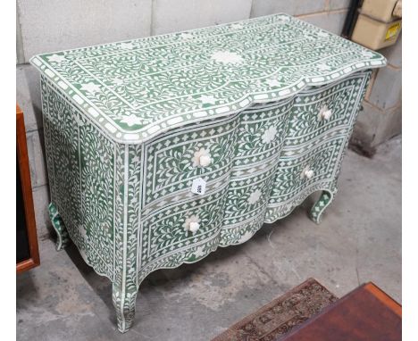A contemporary green stained bone two drawer commode width 106cms, depth 50cms, height 76cms.