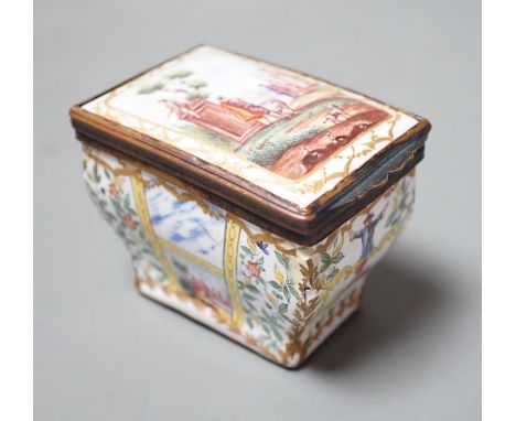 A 19th century Continental bombe shape enamel snuff box, 8cms long