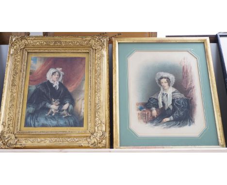 Sir William John Newton (1785-1869), watercolour, Portrait of a lady with a lap dog, 22 x 17cm, and another similar portrait 