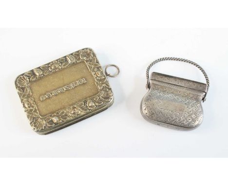 A George IV silver gilt vinaigrette, of rectangular form, having engine turned decoration and hinged pierced grille, the hing