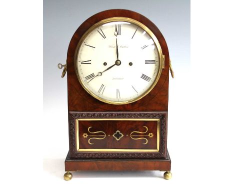 Finer &amp; Nowland of London - a Regency mahogany dome topped bracket clock, having a signed convex white enamel dial, with 