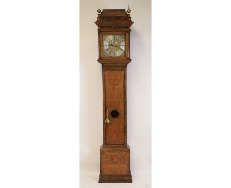 Samuel Pitts of London - an early 18th century and later walnut and marquetry inlaid longcase clock, the caddy top above a pi