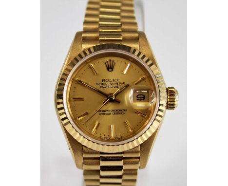 An 18ct yellow gold lady's Rolex Oyster Perpetual Superlative chronometer officially certified automatic wristwatch, with cha