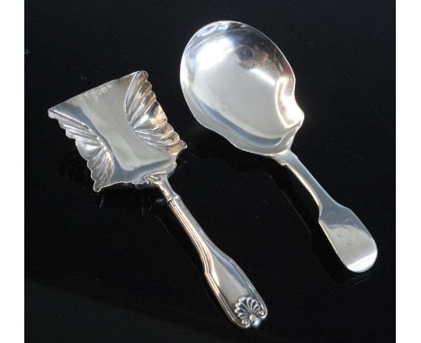 A William IV silver caddy spoon in the Kings pattern, having a fluted waisted rectangular bowl, maker Thomas Millington, Birm