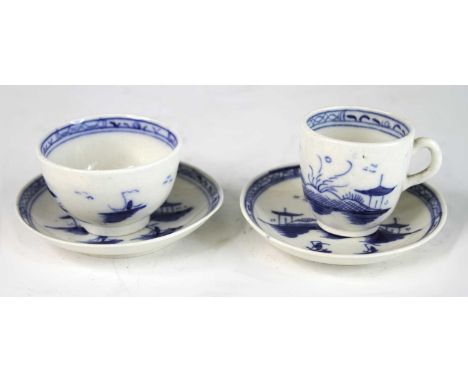 A Caughley blue and white porcelain 'toy' miniature tea bowl and saucer, circa 1780, in the 'Island' pattern, dia.7cm the sau