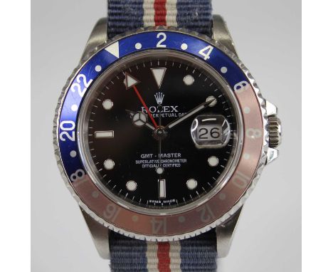 A gent's Rolex Oyster Perpetual Date GMT-Master Superlative Chronometer officially certified, with red and blue 'Pepsi' bezel