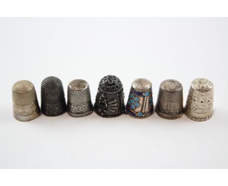  7 x Antique / Vintage .925 &amp; .935 SILVER Thimbles Inc Charles Horner (34g)     631263