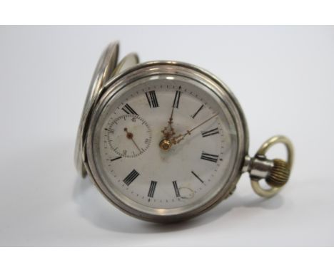 .800 SILVER Men's Vintage Open Face POCKETWATCH Key-wind Working 76g      942305