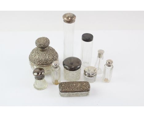 10 x Antique / Vintage .925 STERLING SILVER Topped Glass Vanity Bottles (1070g)     696475