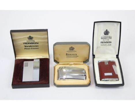 3 x Vintage RONSON Lighters Inc Boxed, Varaflame, Varatronic, Chrome Etc     548717