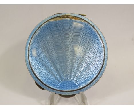 Very pretty 1940's  925 Silver Compact with engine turned blue enamel finish to hinged lid. Some wear evident,  see photos..H