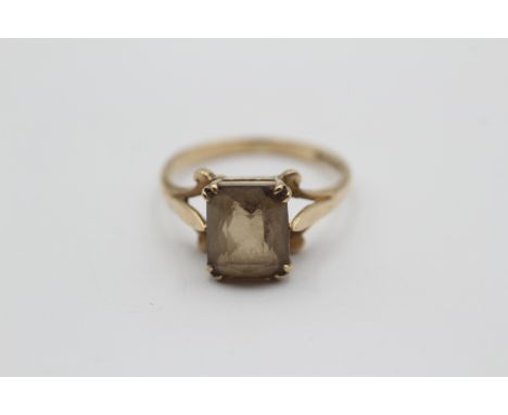 9ct Gold Vintage Smoky Quartz Ornate Split Shoulders Statement Ring (2.3g)     802757