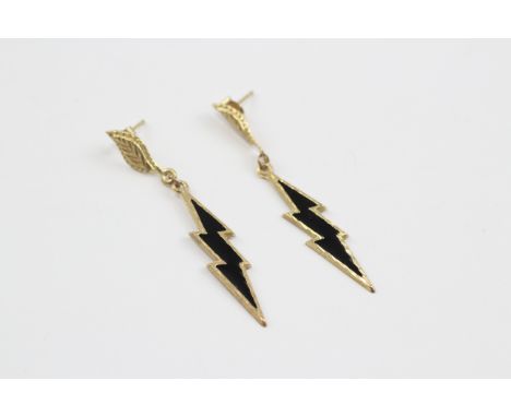 9ct Gold Vintage Lightning Strike Drop Earrings (0.6g)     2010799