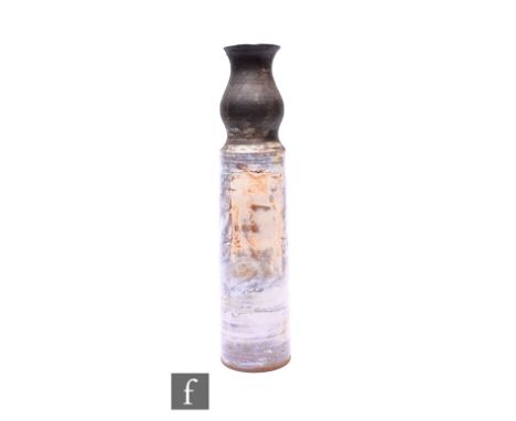 Robin Welch (1936-2019) - A studio pottery stoneware vase, of tall cylinder form with baluster thrown neck and flared rim, im