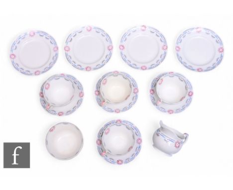 Albert Rutherston - Foley China - A hand painted four piece part teaset, circa 1934, decorated with stylised daisy heads and 
