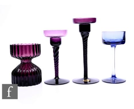 Ronald Stennett-Wilson - Wedgwood - A Helix amethyst glass candlestick, flared bowl on twisted stem and circular foot, bearin