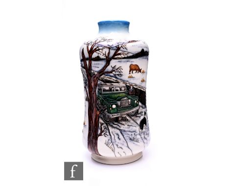 Angela Davenport - Moorcroft Pottery - A 'Winter Feed' vase, circa 2009, of shouldered form, tube line decorated farming scen